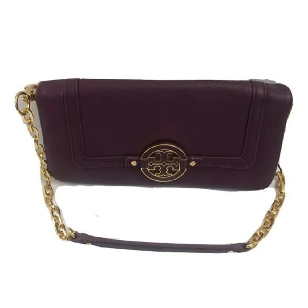 Tory Burch Handbag Purple Purse Leather ShoulderBag Clutch Tote